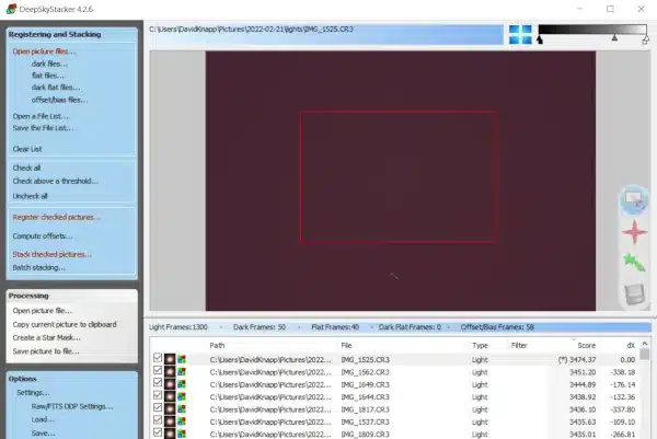 Deep Sky Stacker - Selecting a Stack-able Region