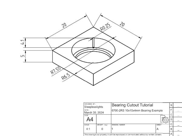 Technical Drawing for Bearing Housing Test Print