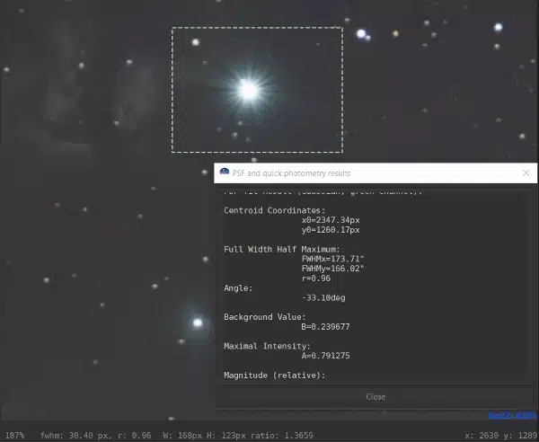 Validating the Star Tracker Test at 135mm with PSF Information